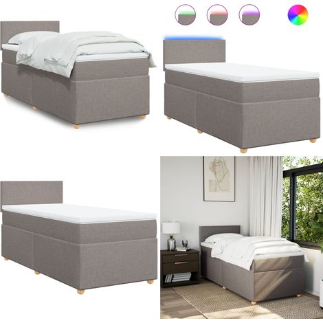 Giroletto a Molle con Materasso Tortora 90x200 cm inTessuto - Materasso a molle insacchettate - Letto con luci LED