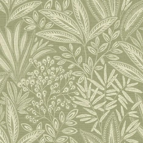 Crown Sahara Leaf Fern Green Wallpaper Botanical Textured Stylish Feature Wall (1/4)