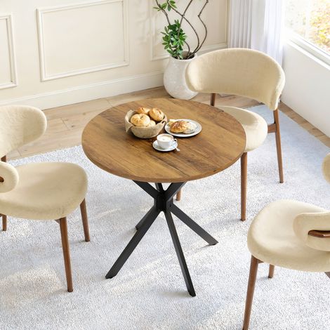 Table ronde en panneaux de particules marron et fer noir, Ø 80 cm, 2 places avec pieds réglables (1/5)
