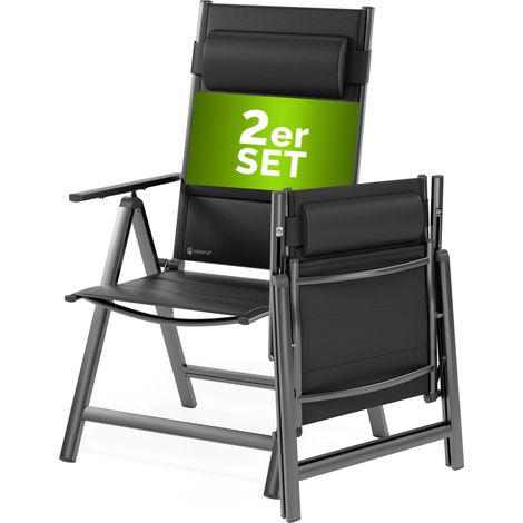 CASARIA® Gartenstühle Set Klappbar Gepolstert Alu 8- Fach Verstellbar 120 kg Belastbarkeit Wetterfest Outdoor Balkon Camping Hochlehner Klappstuhl anthrazit