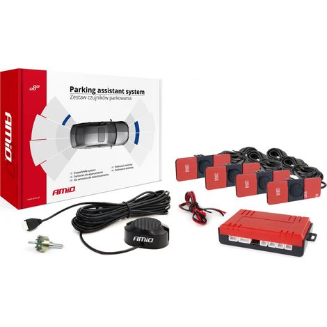 Kit di sensori di parcheggio posteriori con cicalino, 4 sensori, neri, interni, 16,5 mm, amio-02253 (1/4)