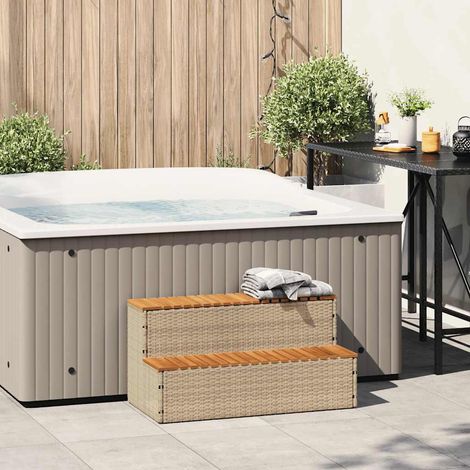 vidaXL Hot Tub Step Beige 100x50x50,5 cm Poly Rattan and Solid Acacia (1/5)