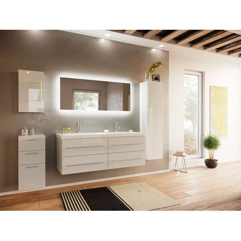 Badmöbelset Persepolis XL 5-teilig LED-Spiegel Seiten-, Hoch und Midischrank weiss (1/5)