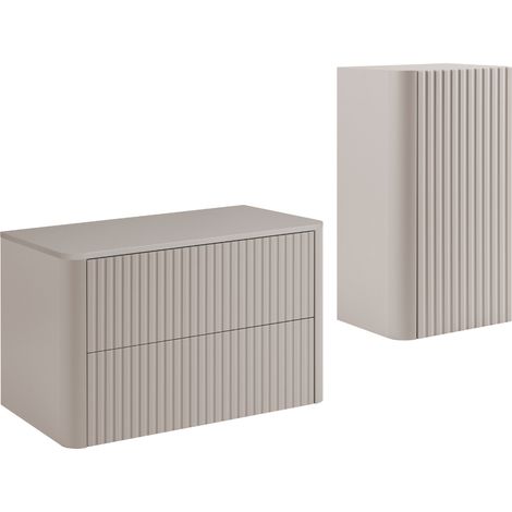 Ensemble de meubles de salle de bain, 2 tiroirs, 1 porte, fermeture douce, façades rainurées, Cachemire, 80,8 x 44,2 x 48,4 cm (1/5)