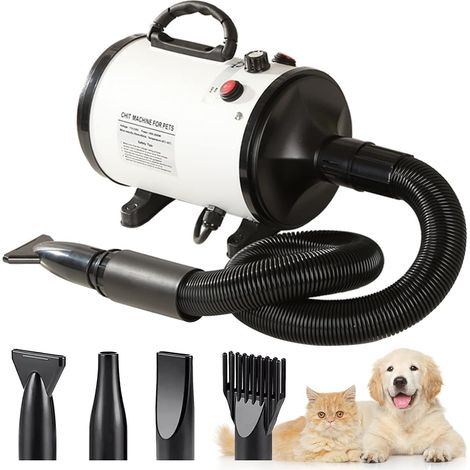 Pulseur Chien Séchoir Sèche-Poils Toilettage Sèche-Cheveux pour Chien Chat animaux 2800W Vitesse Continue et température réglable avec 4 Buses (Blanc) (1/5)