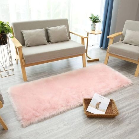 Tapis Faux en Peau de Mouton,Imitation Toison Moquette Fluffy Soft Longhair Décoratif Coussin de Chaise Canapé Natte (Rose Tendre, 60x90cm) (1/5)