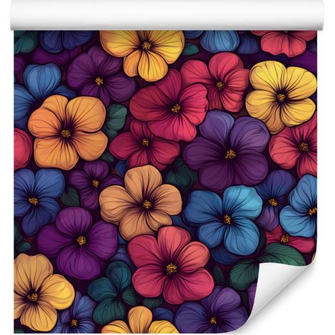Papier peint Fleurs et Feuilles Prune et Rose pour Salon et Chambre 50x1000 cm (1/5)