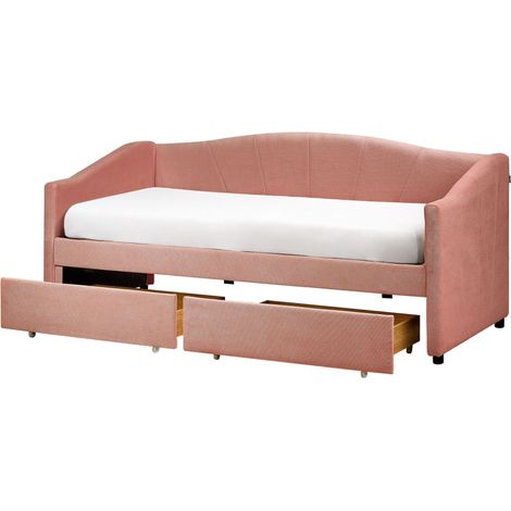 Daybed with Storage Fabric VITTEL 90 x 200 cm (EU Single) Pink