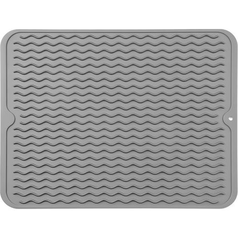 Lntyq Tapis Egouttoir Vaisselle Silicone, 40 cm x 30 cm Tapis Absorbant Vaisselle Cuisine, Tapis de Sechage Vaisselle pour Évier de Cuisine, Résistant À la Chaleur et Antidérapant (Gris Foncé)
