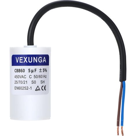 CBB60 AC Condensateur 5uF 450V Condensateurs de Démarrage Moteur Volet Roulant 5MFD 450VAC SH 35x68MM 50/60Hz Avec Fil pour Pompe Piscine (1/5)