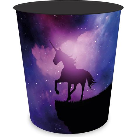 Corbeille à papier pour enfant avec motif – Ronde – Environ 11 l – Poubelle pour chambre d'enfant – En plastique solide (motif licorne magique) (1/5)