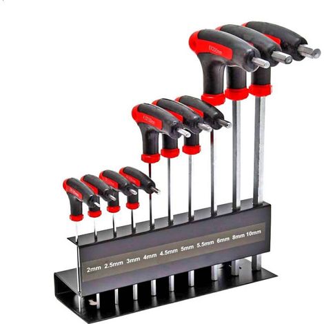 Jeu de 10 cles allen males hexagonales extra longues poignee t sur support