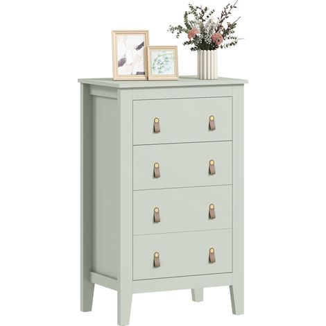 Modern 4 Drawer Bedroom Chest of Drawers with PU Leather Handles,Metal Runners for Living Room,Hallway,Entryway-Green 60x40x98cm