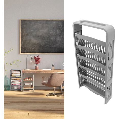 6-stufiges, dickes und hochbelastbares Büroregal Seitenregal für Schreibtische im Klassenzimmer multifunktionales, freistehendes Aufbewahrungsregal ultradünnes und kompaktes Regal grau. (1/5)