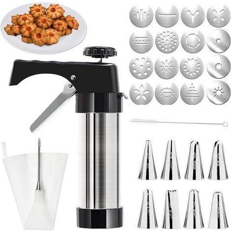 Cookie cutter - Stainless steel dough probe with 16 molds and 8 nozzles - Includes cleaning brush - Suitable for cookie and cake decorating - Complete set (1/4)