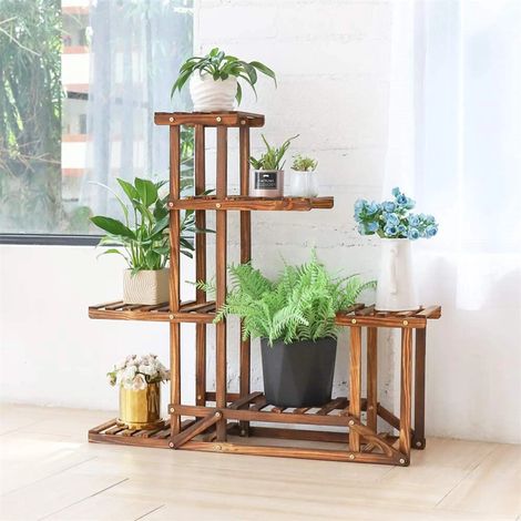UNHO Soporte Plantas de Madera Estantería Decorativa de Macetas Plantas para Exterior Interior con 6 estantes 96×95×25cm (1/5)