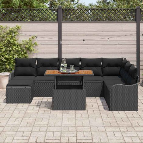 Conjunto de sofá de jardín 9 pcs Negro Poliratán vidaXL (1/5)