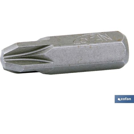 Puntas de atornillar Pozidrive 5/16" con huellas de PZ-1 a PZ-4mm COFAN 14008005          5 Unds                                   75 mm                PZ-3