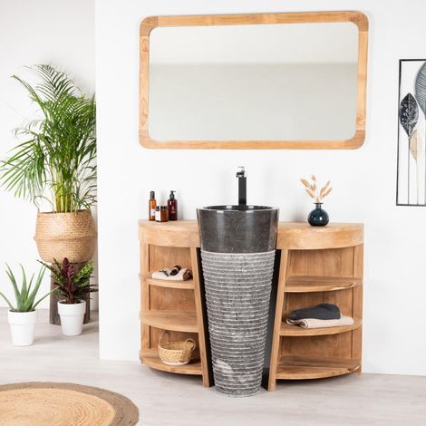 Meuble sous vasque en teck Florence 120cm + vasque noir (1/5)