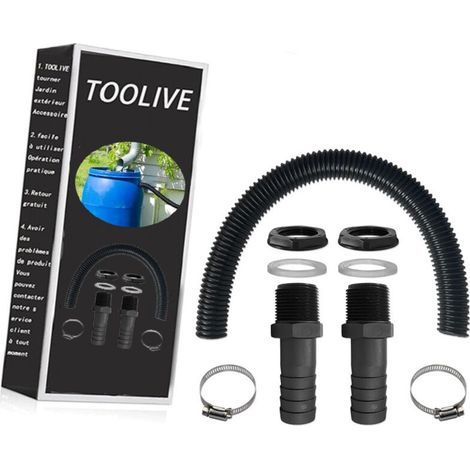 Tuyau de raccordement du recuperateur d Eau de Pluie, y Compris 2 Douilles de Tuyau avec Contre-écrou - Kit de raccordement pour tonneau de Pluie (50cm) (1/5)
