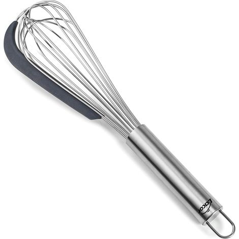 Fouet manuel - Grattoir en silicone - Batte et cueille le mélange - Inox - Manche ergonomique - Sans BPA - Passe au lave-vaisselle - Acier inoxydable (1/5)