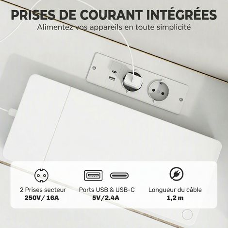Meuble TV Suspendu Flottant 160 cm Éclairage LED et Prises Blanc (1/5)