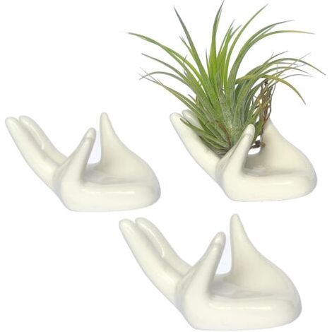 3 pcs Support pour Plantes à Air Mini Support en Forme de Main Tillandsia Mignon Conteneur Pot Plante Présentoir Décor de Bureau à Domicile Bureau Table Étagère ou Cadeaux,Céramique,Blanc