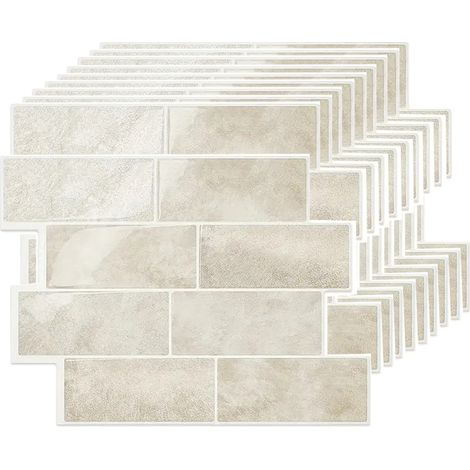 Tiles Peel and Stick Backsplash - Self Adhesive Wall Tile Brick for Kitchen Bathroom kaki 10-Sheets 3D (1/5)