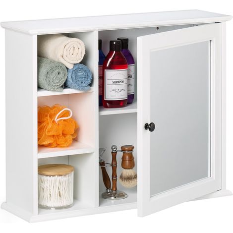 Mueble de baño con espejo, blanco, 5 estantes