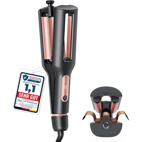 Adjustable Wavy Curler with 3 Heads, Rose Gold 0.866/0.984/1.260/38mm Hair Inverter, Waving Iron with Digital Display, Anti-scald, 30S Fast Heating, 284-410 °F (1/5)