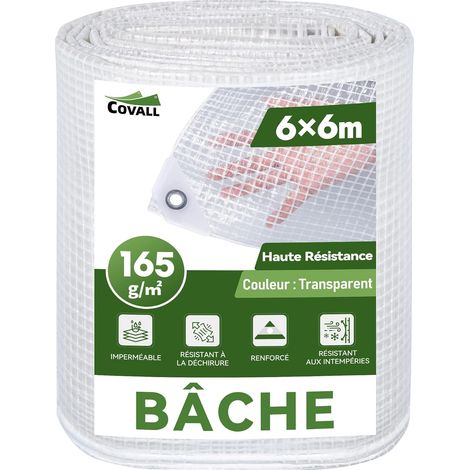 Bâche Transparente Extérieur 6x6m Dimensions Finies, avec Oeillets, Haute Résistance 165 g/m² Armée, Imperméable, Idéale pour Serre, Jardin, Poulailler et Protection Balcon Contre la Pluie (1/5)