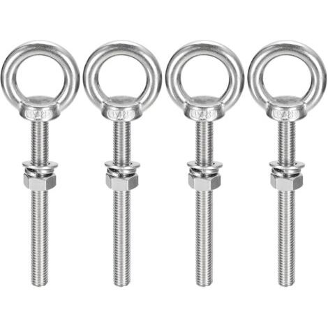 4 pièces Boulons à oeil M8 x 100 mm Vis à Anneau M8 avec filetage métrique en acier inoxydable pour Fixation et Suspension (1/5)