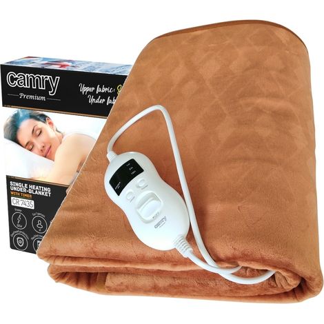 Camry CR7435 Chauffe-lit Électrique 150 x 80cm, 8 Niveaux de Puissance, Minuteur, Lavable 60W Marron (1/5)