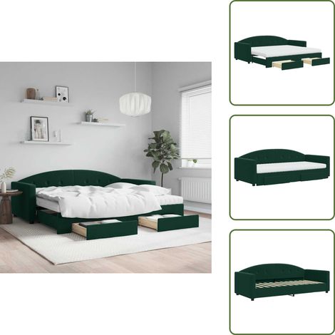 Tagesbett Ausziehbar mit Schubladen Dunkelgrün 90x200 cm Samt - Sofa - Schlafcouch - Gästebett - Tagesbett - Wohnzimmermöbel (1/5)