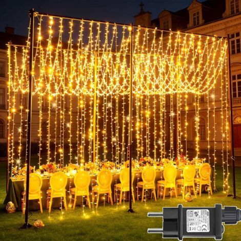 Guirlande Rideau Lumineux Joycome 6m x 3m 600 LED, 8 Modes Alimenté Secteur IP44 Étanche, Éclairage Déco Fenêtre Mur Chambre Balcon Intérieur Extérieur, Décoration de Noël Blanc Chaud (1/4)