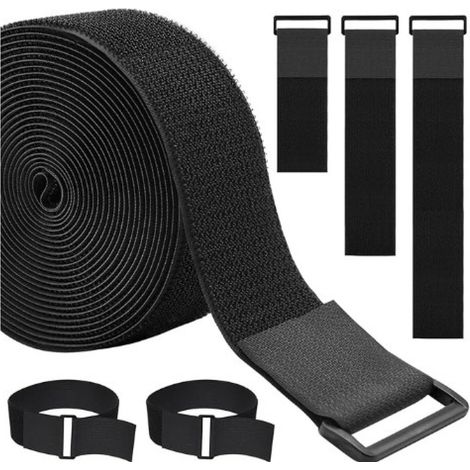 Bande de serrage de 2,5 cm × 5 m, comprenant 15 attaches, bande Velcro découpable, bande de serrage réglable, noir
