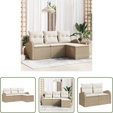 Canapé extérieur - Ensemble de Canapés avec coussin 4 pcs Beige et blanc polyrotin (1/5)