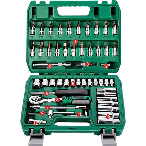 Jeu de 53 Tournevis et Cliquets - Clé à Cliquet Reversible en Acier S2 avec Douilles pour Réparation Maison et Auto, Kit d'Outils Complet (1/5)