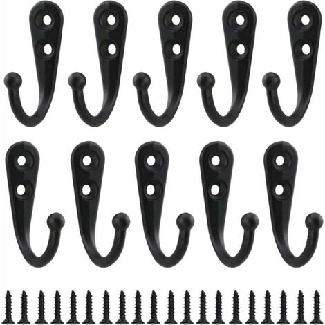 Rétro Crochet De Manteau Métal Noir Patère Murale à Visser Individuelle Patère Porte Manteau Vintage Murale Pour Peignoir Maison Etagères Tiroirs Casiers Salle De Bain Avec 20 Vis -10Pcs (1/4)