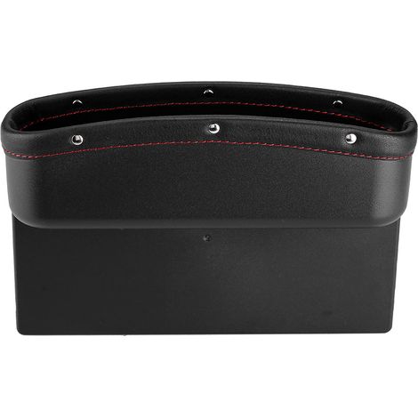 boîte de rangement-Organisateur de siège auto avec compartiments pour téléphone, carte et clés, ajustable pour remplir l'interstice entre siège et console, en plastique et cuir, couleur Noir. (1/4)