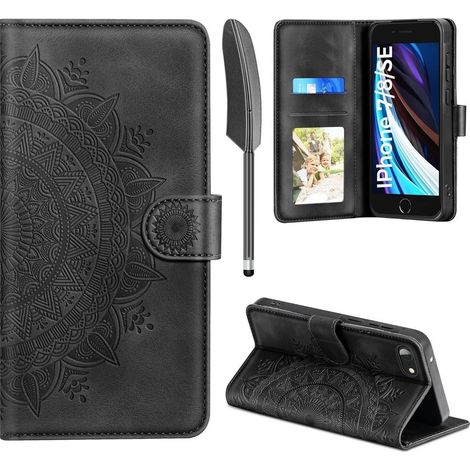 Handyhülle iPhone SE 2022/2020 7 8 Leder Flip Case Schwarz (1/5)