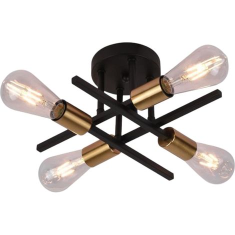 Trade Shop - Techo Techo Luz De Diseño Industrial Moderno Negro Negro 4 Lámpara Soporte E27 Pn-16 - (1/5)