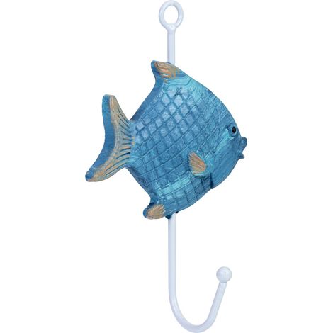 Percha de pared pez de madera azul 10x4x16h cm