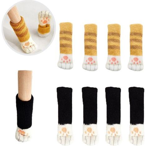 8pcs Furniture Leg Cover Socks Cute Cat Leg Design High Elasticity Non-Slip Floor Protection Mat