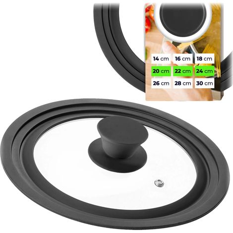 Coperchio multiuso per pentole, in vetro temperato, adatto a pentole da 20-24 cm, resistente al calore, con sfiato vapore, facile da pulire. (1/5)