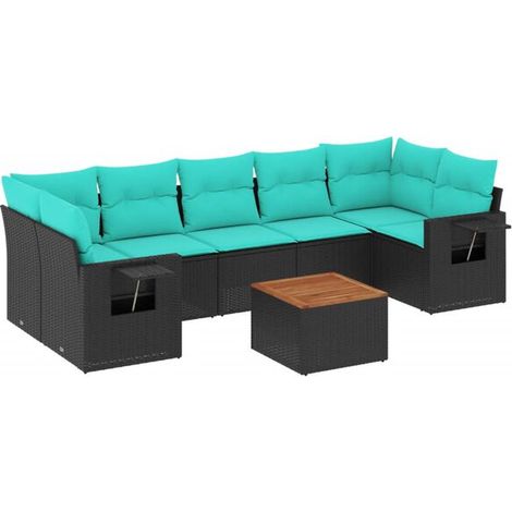 Ensemble de Canapé d'Extérieur en Rotin 8 Pièces avec Coussins Noirs, Mobilier de Jardin pour Terrasse (1/5)