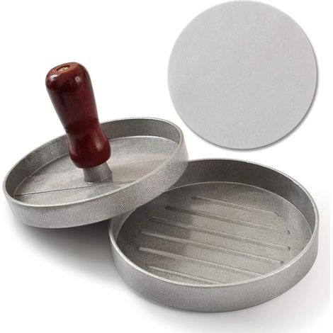 1 - Presse À Hamburger - Moule À Galettes - Aluminium Et Hêtre - Pour Viande Et Légumes - Noir Et Bois - 11,4x12,7cm (1/5)