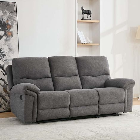 FOSSE 3 SEATER FABRIC MANUAL RECLINER SOFA DARK GREY (1/5)