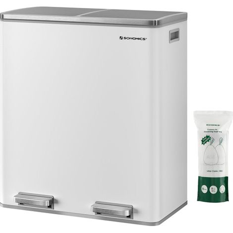 Pattumiera a 2 pedali con doppio scomparto 2 x 30 litri acciaio inox anti-impronta secchio interno in plastica con manico 120007159