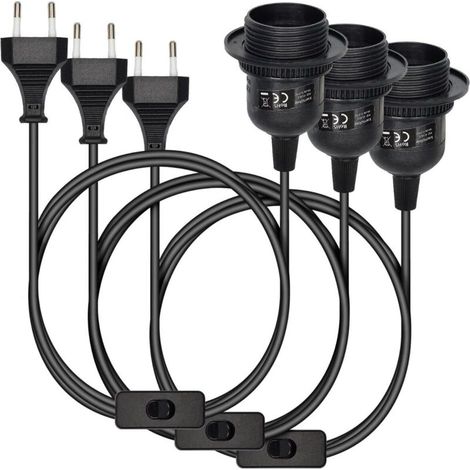 3x luminaire suspendu - douille avec circuit boîtier noir avec câble 3,5m vis bague filetée - lampe à suspension E27